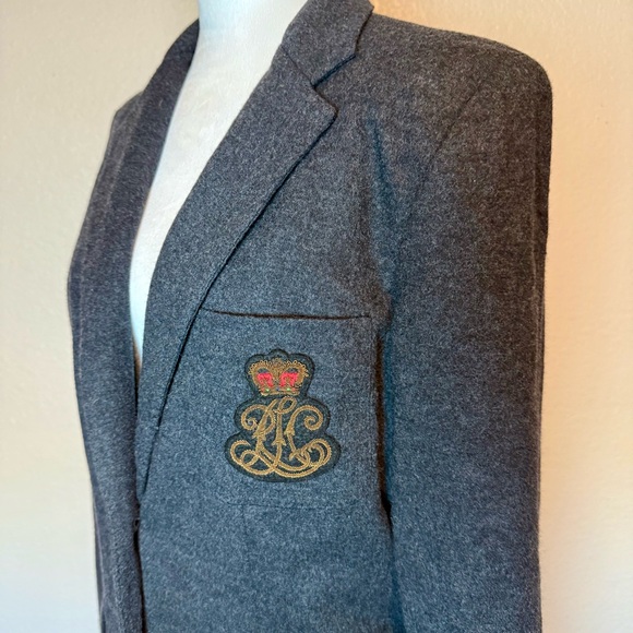 Ralph Lauren Vintage Wool Blazer Jacket Crest Patch Charcoal Gray Size 14 - Picture 5 of 15
